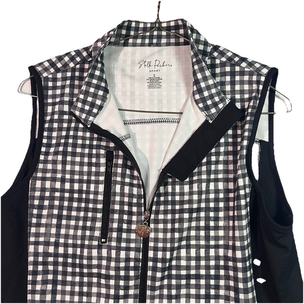 Stella Parker Vest Women‎ S Black White Gingham Full Zip Stretch Golf Mock UPF